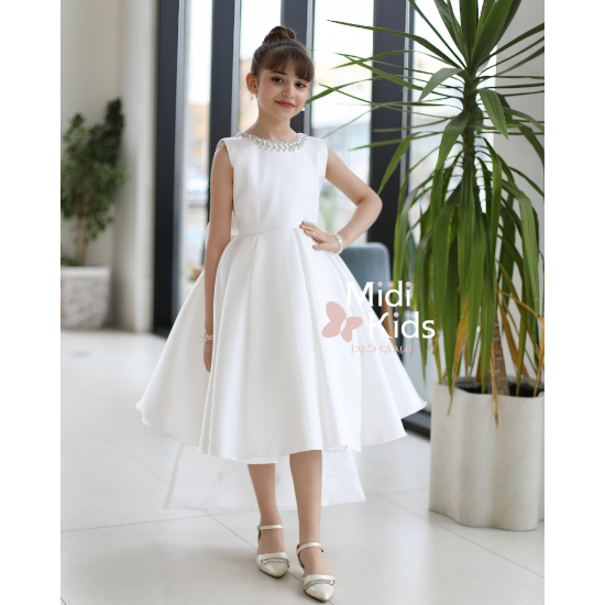 صورة فستان سهرة ميكادو فاخر | ذيل مرصع وقصة ظهر مميزة مع فيونكة - m3778